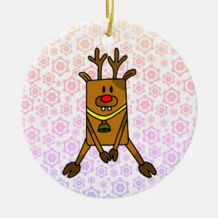 Süßer lustiger Hirsch mit Schneeflocken Keramik Ornament