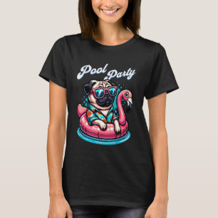 Süßer lustiger Hund Pug Poolparty Flamingo Sommer T-Shirt