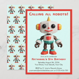 Süßer lustiger Roboter Kindergeburtstag Einladung
