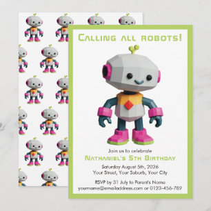 Süßer lustiger Roboter Kindergeburtstag Einladung