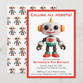 Süßer lustiger Roboter Kindergeburtstag Einladung