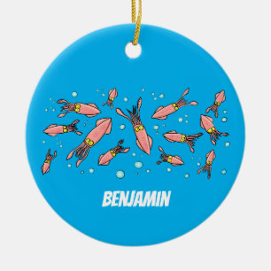 Süßer lustiger rosa Tintenfisch-Cartoon-Muster Keramik Ornament