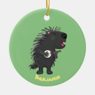 Süßer lustiger Stachelschwein-Banjo-Cartoon  Keramik Ornament