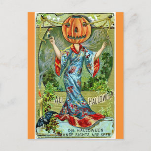 Süßer lustiger Vintage-Halloween-Kürbis Postkarte