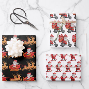Süßer lustiger Weihnachtsmann-Rentier-Skateboard-R Geschenkpapier Set