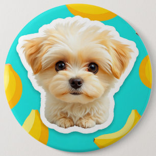 Süßer lustiger Welpe mit Banane Pup auf Button