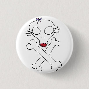 Süßer Mädchen-Alien-Totenkopf-Kreuzknochen Button