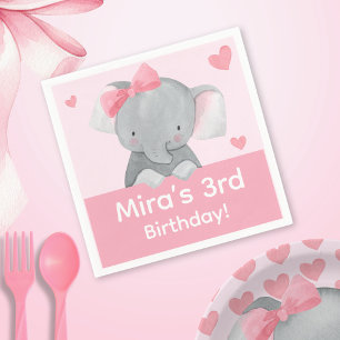 Süßer Mädchen-Elefant mit rosa Schleife zum Geburt Serviette