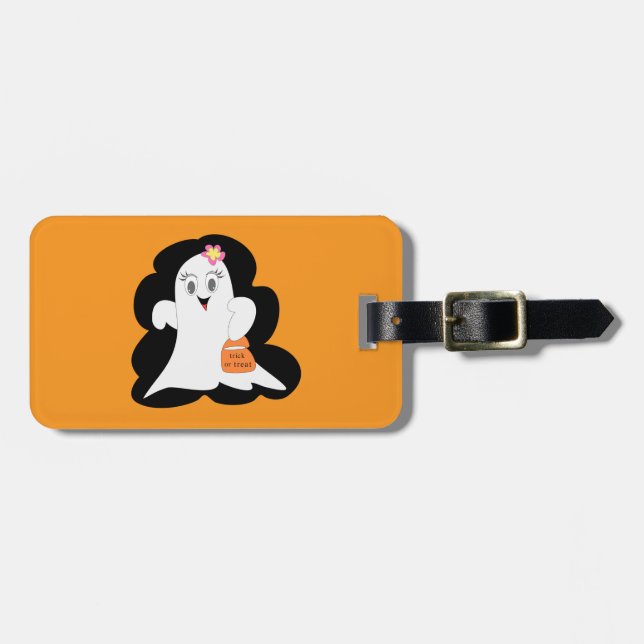 Süßer Mädchen-Geist Halloween-Süßigkeiten oder Sau Gepäckanhänger (Vorderseite horizontal)