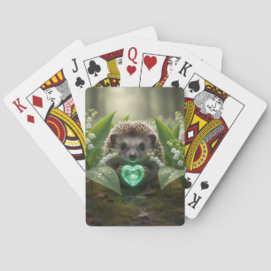 Süßer Mai-Igel mit Smaragdherz Spielkarten