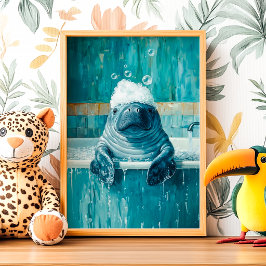 Süßer Manatee im Schaumbad Poster