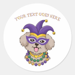 Süßer Mardi Gras Welpe Benutzerdefinierter Text Runder Aufkleber