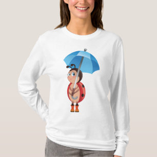 Süßer Marienkäfer Blaue Regenschirm Regenstiefel T-Shirt