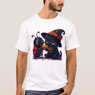 Süßer Marienkäfer und schwarze Katze Halloween Kla T-Shirt