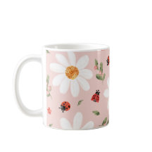 Süßer Marienkäfer & Weiße Blumen Tasse