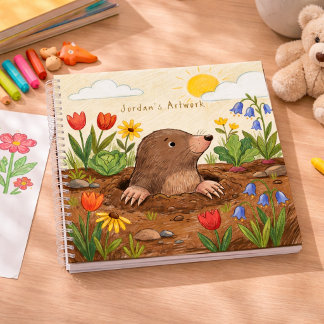 Süßer Maulwurf im Blumengarten Kinder-Skizzenbuch Notizbuch