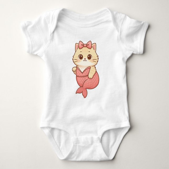 Süßer Meerjungfrau-Katze-Aufkleber Baby Strampler (Vorderseite)