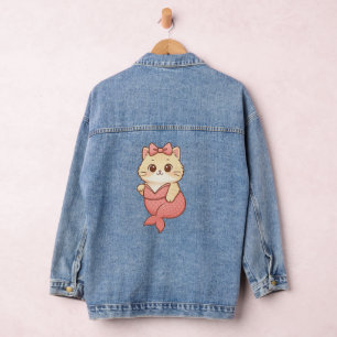 Süßer Meerjungfrau-Katzen-Aufkleber Jeansjacke