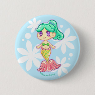 Süßer Meerjungfrau Pinback Knopf (aquamarin) Button