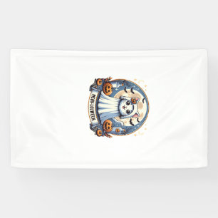 Süßer Meow-lolween-Kater im Geisterkostüm Hallowee Banner