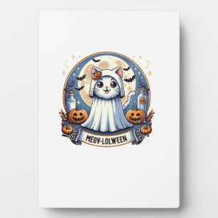 Süßer Meow-lolween-Kater im Geisterkostüm Hallowee Fotoplatte