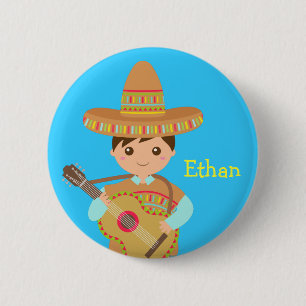 Süßer mexikanischer Junge Sombrero Hut Gitarre Fie Button
