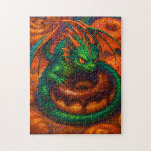 Süßer Mini-Grüner-Drache & Donut-Fantasie-Kunst