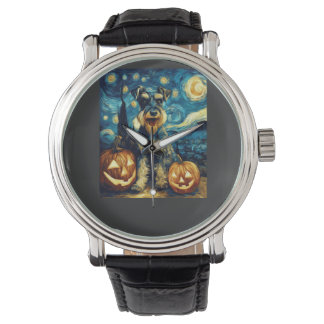 Süßer Miniaturschnauzer-Hund Halloween Jack O Lant Armbanduhr