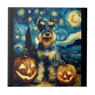 Süßer Miniaturschnauzer-Hund Halloween Jack O Lant Fliese