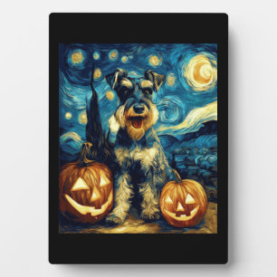 Süßer Miniaturschnauzer-Hund Halloween Jack O Lant Fotoplatte