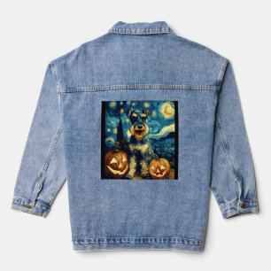 Süßer Miniaturschnauzer-Hund Halloween Jack O Lant Jeansjacke