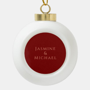 Süßer minimalistischer Deep-Red- und Pfirsich-Eige Keramik Kugel-Ornament
