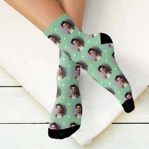 Süßer mintgrüner Herz Custom Boyfriend Foto Socken