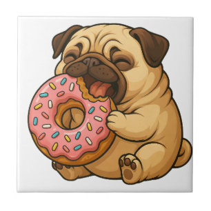 Süßer Mops-Donut-Cartoon lustig munching Fliese