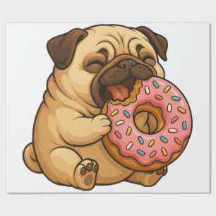 Süßer Mops-Donut-Cartoon lustig munching Geschenkpapier