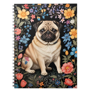 Süßer Mops Elegante Farbige Blumen Notizblock