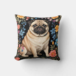 Süßer Mops Elegante Farbige Blumenmuster Kissen
