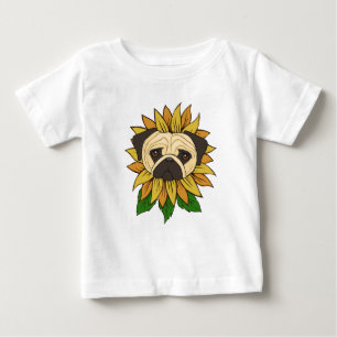 Süßer Mops-Hund in einer Sonnenblume Baby T-shirt