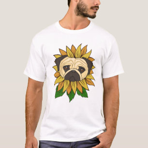 Süßer Mops-Hund in einer Sonnenblume T-Shirt