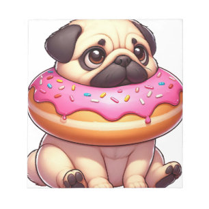 Süßer Mops-Hund mit Donut-Snack-Nachspeise Notizblock