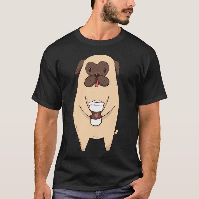 Süßer Mops-Hund mit Kaffee T-Shirt (Vorderseite)