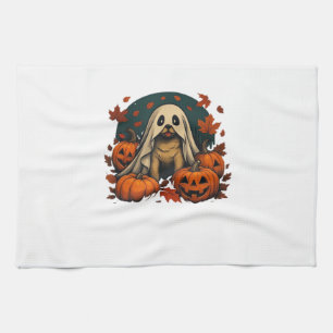 Süßer Mops-Hund mit Kürbissen Herbst Halloween Kla Geschirrtuch