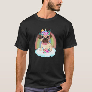 Süßer Mops-Hund Regenbogen-Einhorn Pugicorn Puglie T-Shirt