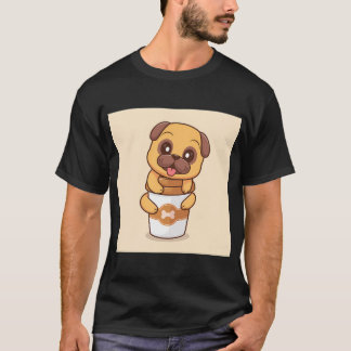 Süßer Mops-Hund umarmt Kaffee-Tasse Cartoon-Vektor T-Shirt
