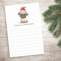 Süßer Mops im Weihnachtsmannhut, Namen auf liniier