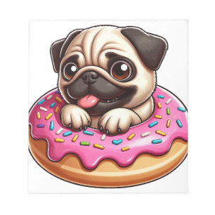 Süßer Mops mit Donut Cartoon-Hundefreund Notizblock