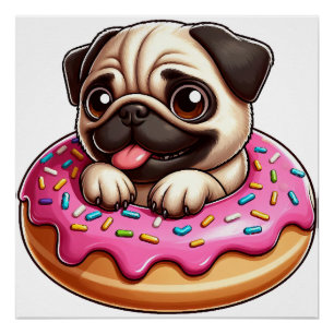 Süßer Mops mit Donut Cartoon-Hundefreund Poster