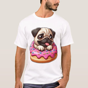 Süßer Mops mit Donut-Cartoon-Hundefreund T-Shirt