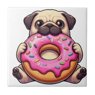 Süßer Mops mit Donut lustiger Cartoon-Hund Fliese