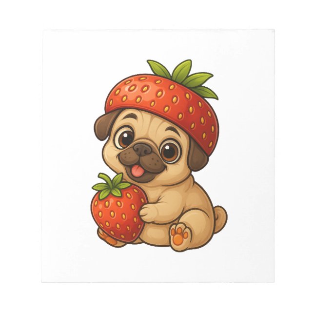 Süßer Mops mit Erdbeeren fruchtiger lustiger Carto Notizblock (Vorderseite)